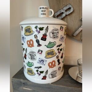 The Office World's Best Boss Multi Pattern Large Canister Ceramic Cookie Jar NBC
